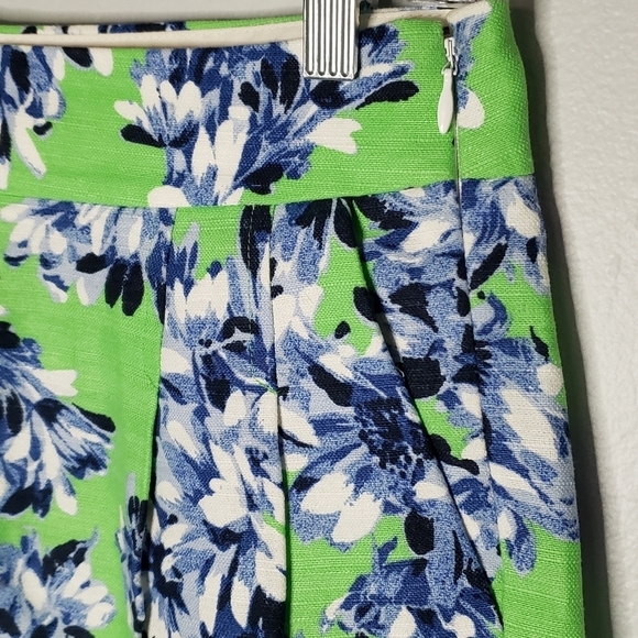J. Crew Factory Side Zip Green Blue Floral Pleated Dressy Shorts Linen Cotton 2 - Picture 2 of 6